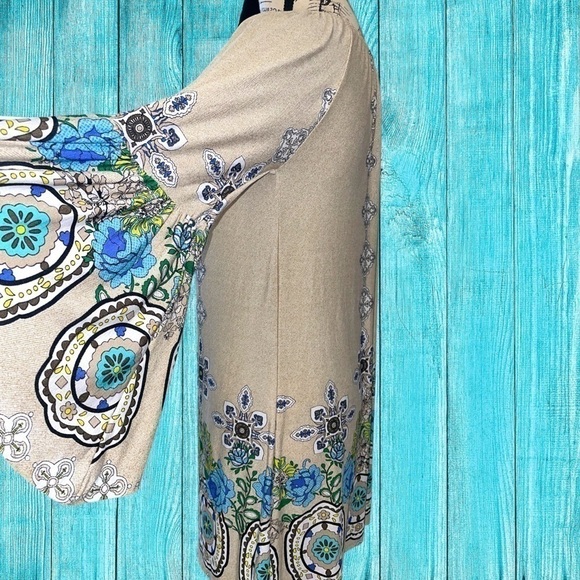 Women’s Small Boho Vintage Floral Off Shoulder Bell Sleeve Mini Dress/Tunic Top - Picture 10 of 11